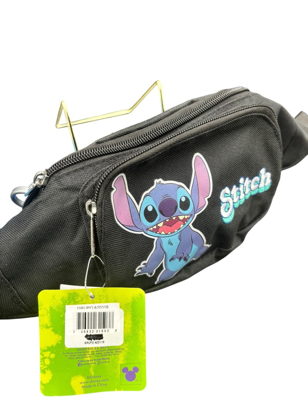 Disney Lilo & Stitch Black Belt Bag Fanny Pack w/ Plush Charm NWT - Picture 3 of 7